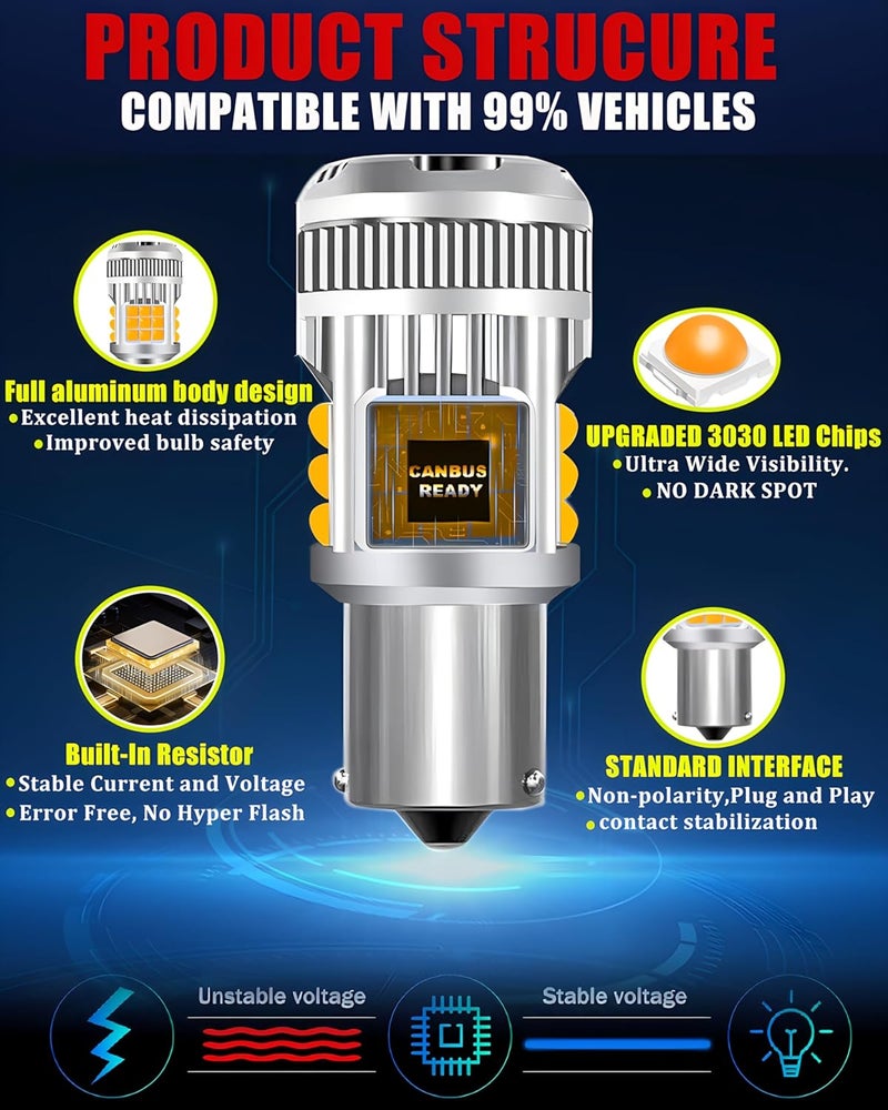 LEDYOTRY 7507 BAU15S PY21W LED Bulbs Super Bright Amber Yellow 4000 Lumen for Turn Signal Lights, Built in Resistor CANBUS Error Free 12496 2641A 7507AST LED Bulb Replacement (Pack of 2) - Image 2